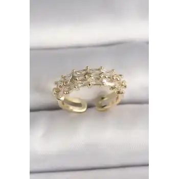 Pirinç Gold Renk Zirkon Taşlı Ayarlanabilir Yüzük
