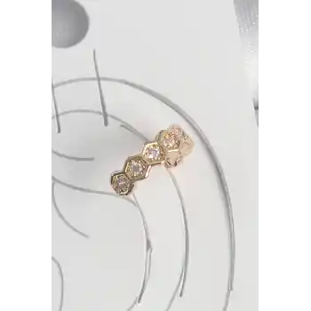Pirinç Gold Renk Zirkon Taşlı Bal Peteği Model Kadın Kıkırdak Küpe