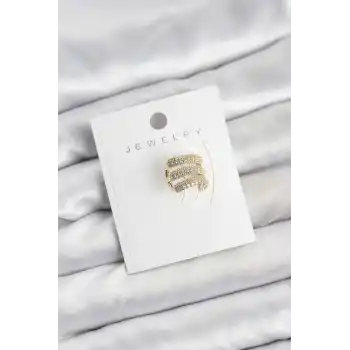 Pirinç Gold Renk Zirkon Taşlı Earcuff Kıkırdak Küpe
