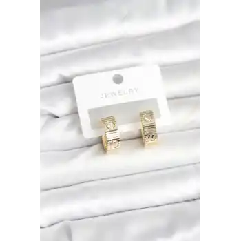Pirinç Gold Renk Zirkon Taşlı Halka Kadın Küpe