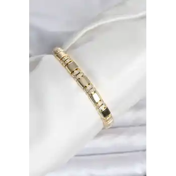 Pirinç Gold Renk Zirkon Taşlı Kadın Bileklik