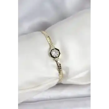 Pirinç Gold Renk Zirkon Taşlı Kadın Bileklik