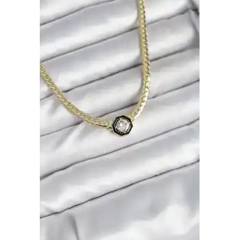 Pirinç Gold Renk Zirkon Taşlı Kadın Kolye