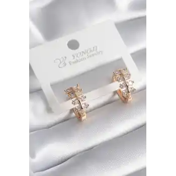 Pirinç Gold Renk Zirkon Taşlı Kadın Küpe