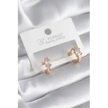 Pirinç Gold Renk Zirkon Taşlı Kadın Küpe