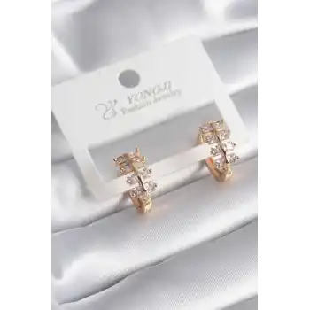 Pirinç Gold Renk Zirkon Taşlı Kadın Küpe