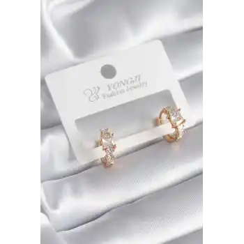 Pirinç Gold Renk Zirkon Taşlı Kadın Küpe