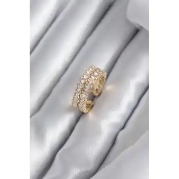 Pirinç Gold Renk Zirkon Taşlı Kadın Yüzük