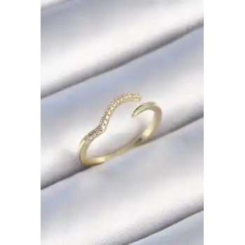 Pirinç Gold Renk Zirkon Taşlı Kadın Yüzük