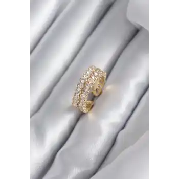 Pirinç Gold Renk Zirkon Taşlı Kadın Yüzük
