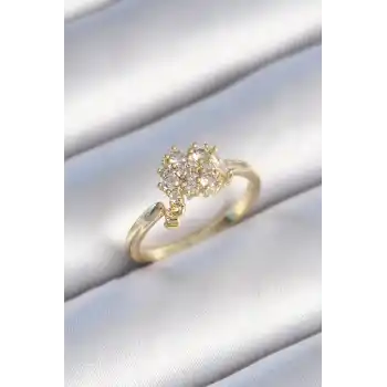 Pirinç Gold Renk Zirkon Taşlı Kadın Yüzük