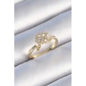 Pirinç Gold Renk Zirkon Taşlı Kadın Yüzük