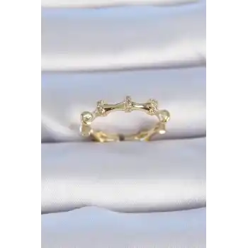 Pirinç Gold Renk Zirkon Taşlı Kadın Yüzük