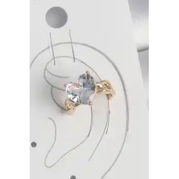 Pirinç Gold Renk Zirkon Taşlı Kalp Model Kadın Kıkırdak Küpe