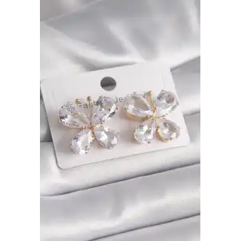Pirinç Gold Renk Zirkon Taşlı Kelebek Model Kadın Küpe