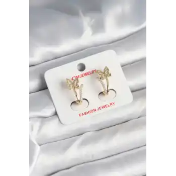 Pirinç Gold Renk Zirkon Taşlı Kelebek Model Kadın Yüzük