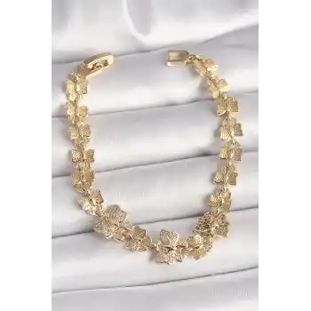 Pirinç Gold Renk Zirkon Taşlı Kelebek Model Zincir Kadın Bileklik