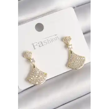 Pirinç Gold Renk Zirkon Taşlı Motif Model Kadın Küpe