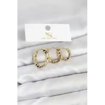 Pirinç Gold Renk Zirkon Taşlı Petek Halka Model YSX Trio Küpe Seti