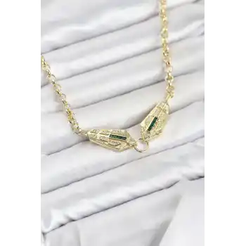 Pirinç Gold Renk Zirkon Taşlı Serenay Kolye