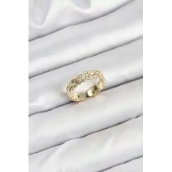 Pirinç Gold Renk Zirkon Taşlı Sırım Kadın Yüzük