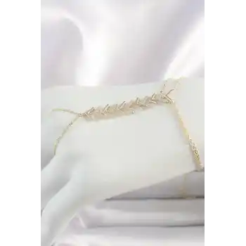 Pirinç Gold Renk Zirkon Taşlı V Model Kadın Şahmeran