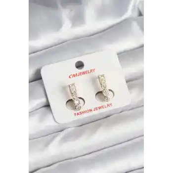 Pirinç Gold Renk Zirkon Taşlı Vintage Kadın Küpe