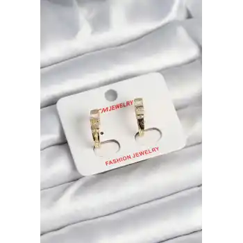 Pirinç Gold Renk Zirkon Taşlı Vintage Kadın Küpe