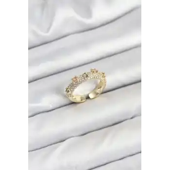 Pirinç Gold Renk Zirkon Taşlı Vintage Kadın Yüzük