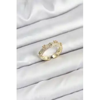Pirinç Gold Renk Zirkon Taşlı Vintage Kadın Yüzük
