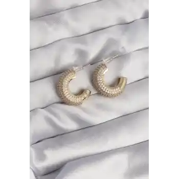 Pirinç Gold Renk Zirkon Taşlı Yarım Halka Küpe