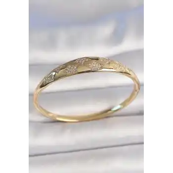 Pirinç Gold Renk Zirkon Taşlı Yıldız İşlemeli Kadın Kelepçe