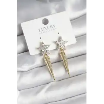 Pirinç Gold Renk Zirkon Taşlı Yıldız Model Çivi Kadın Küpe