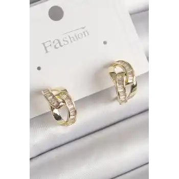 Pirinç Gold Renk Zirkon Taşlı Zincir Model Kadın Küpe