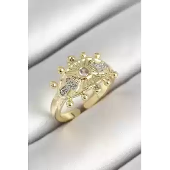 Pirinç Göz Figürlü Zirkon Taşlı Gold Renk Ayarlanabilir Kadın Yüzük