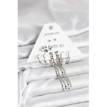 Pirinç Gümüş Renk 6 Çift Kadın Küpe