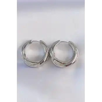 Pirinç Gümüş Renk Asimetrik Kıvrım Küpe