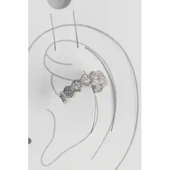 Pirinç Gümüş Renk Bal Peteği Model Zirkon Taşlı Kadın Kıkırdak Küpe