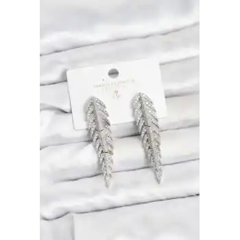 Pirinç Gümüş Renk Balık Sırtı Model Zirkon Taşlı Kadın Küpe