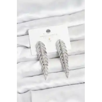 Pirinç Gümüş Renk Balık Sırtı Model Zirkon Taşlı Kadın Küpe