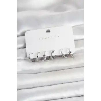 Pirinç Gümüş Renk Botega Model Kadın Küpe Seti