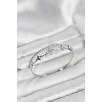 Pirinç Gümüş Renk Çiçek Model Kadın Bileklik