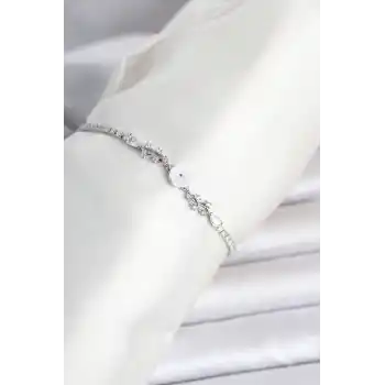 Pirinç Gümüş Renk Çiçek Model Su Yolu Kadın Bileklik