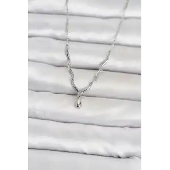 Pirinç Gümüş Renk Damla Model Kadın Kolye
