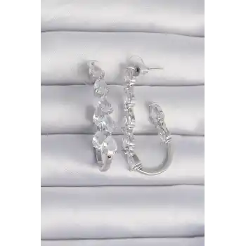 Pirinç Gümüş Renk Damla Zirkon Taş Tasarımlı Küpe