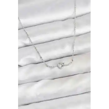 Pirinç Gümüş Renk Düğüm Kalp Model Kadın Kolye