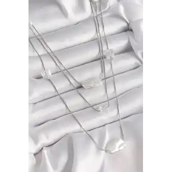 Pirinç Gümüş Renk Ezme İnci Model Çoklu Kadın Kolye