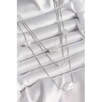 Pirinç Gümüş Renk Ezme İnci Model Çoklu Kadın Kolye