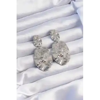 Pirinç Gümüş Renk Ezme Plaka Küpe