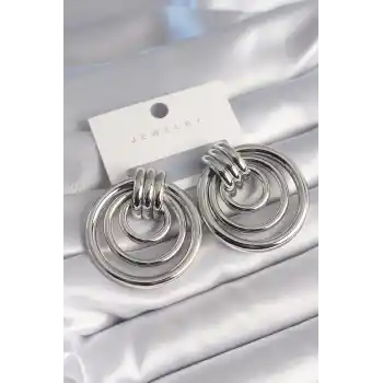 Pirinç Gümüş Renk Halka Model Kadın Küpe